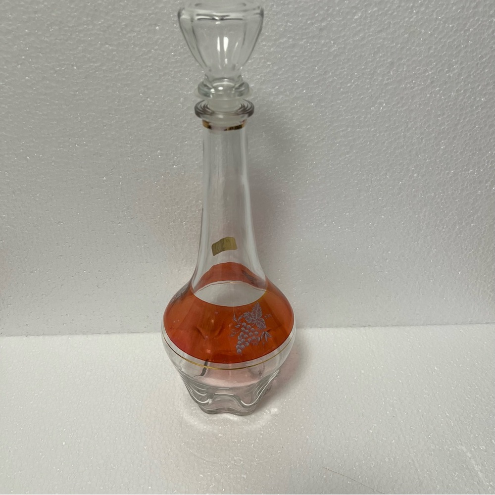 Espiria Glass Decanter with Stopper made in Italy Cranberry Flash with Gold